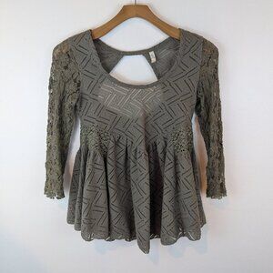 Free People Gracie Brushed Lace Top in Green, Sz S
